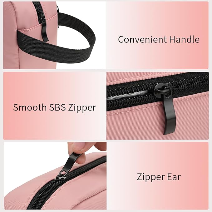 XIRYOHEAUR Travel Hanging Toiletry Bag with Carry Handle - Water-Resistant Small Cosmetic Organizer for Men & Women, Makeup, Shaving Kit, Gym & Travel Essentials (Dusty Pink)