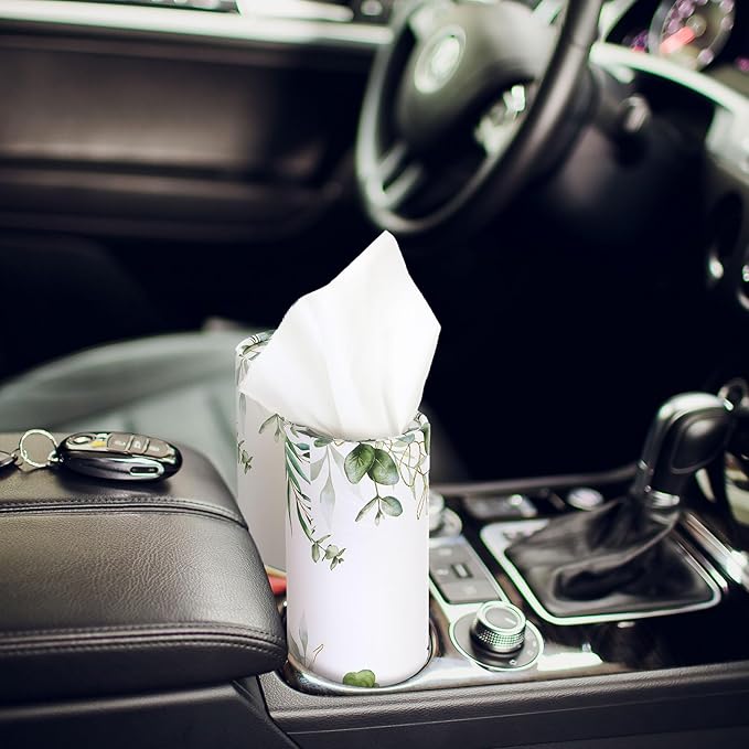 Fourluoo 12 Pack Car Tissue Cylinder Holder Bulk with 3 Ply Facial Tissues, Round Napkin Holders for Car Cup Holder Cylinder Travel Paper Tubes Bulk Round Napkin Boxes Packs(Eucalyptus)