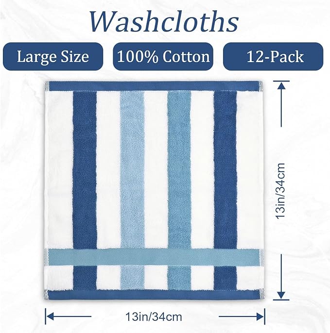 Jacquotha 12 Pack Wash Cloths for Showering 3 Colors, Cotton Washcloths