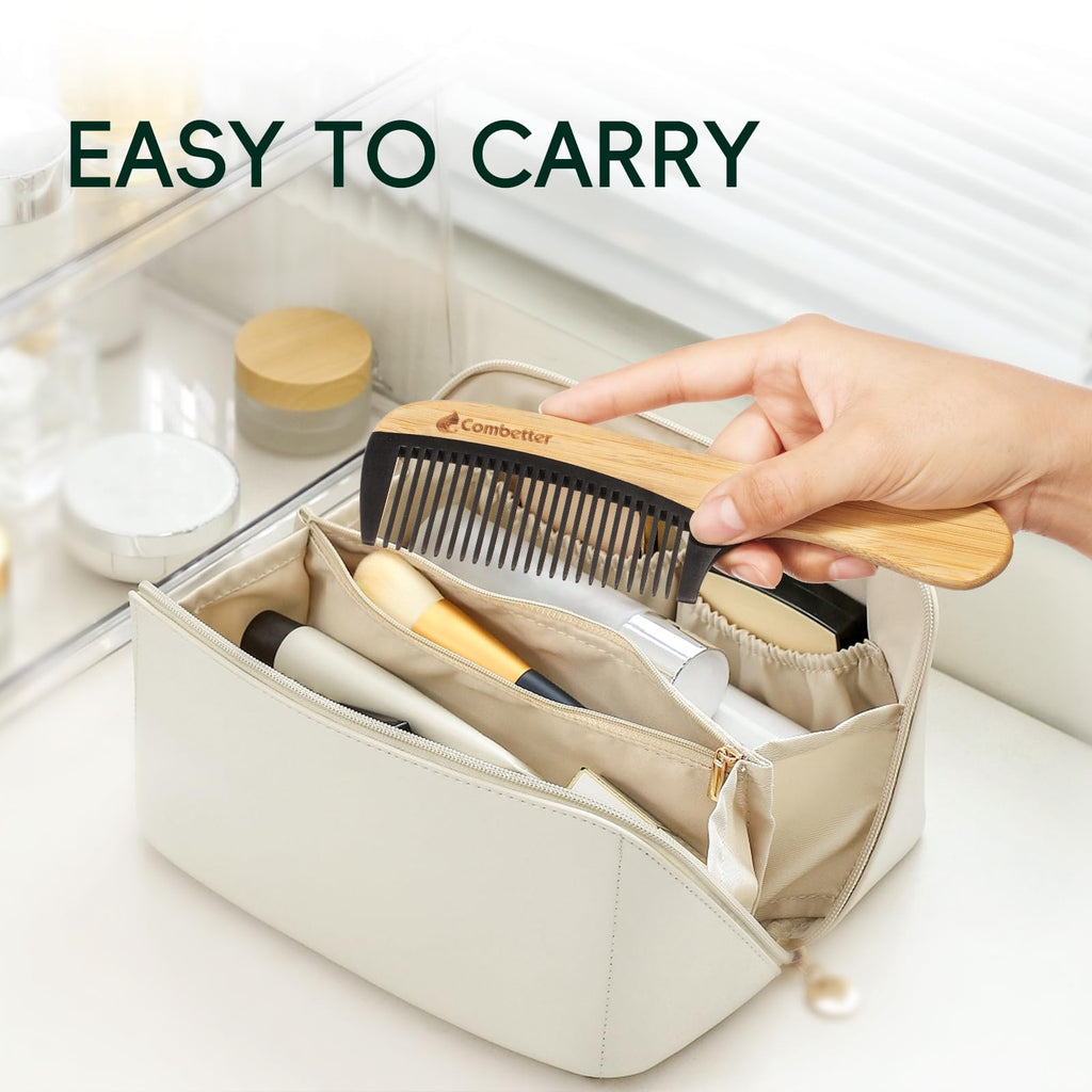 Bamboo Wide Tooth Detangling Comb, Anti Static for Curly, Thick Hair,Beard