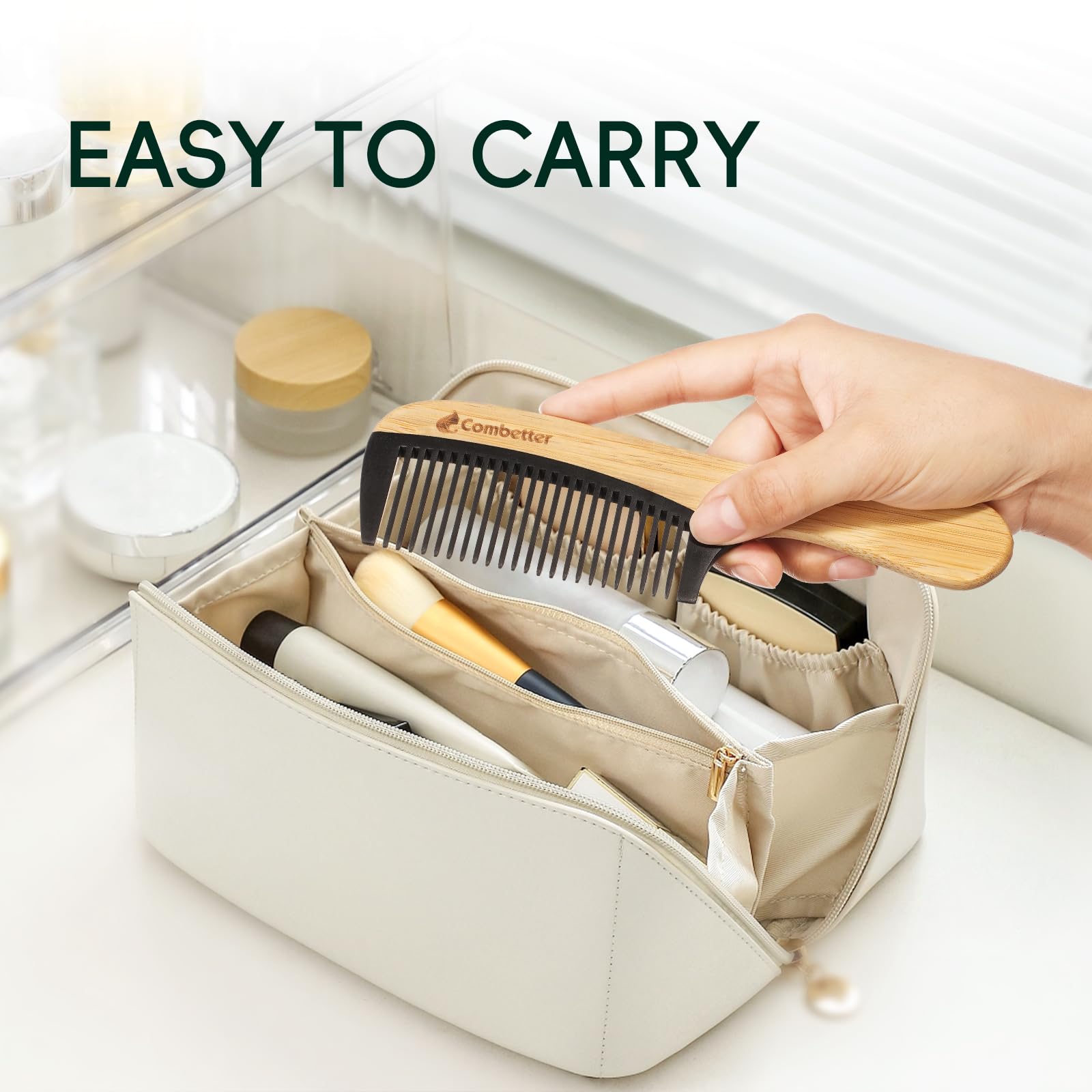 Bamboo Wide Tooth Detangling Comb, Anti Static for Curly, Thick Hair,Beard