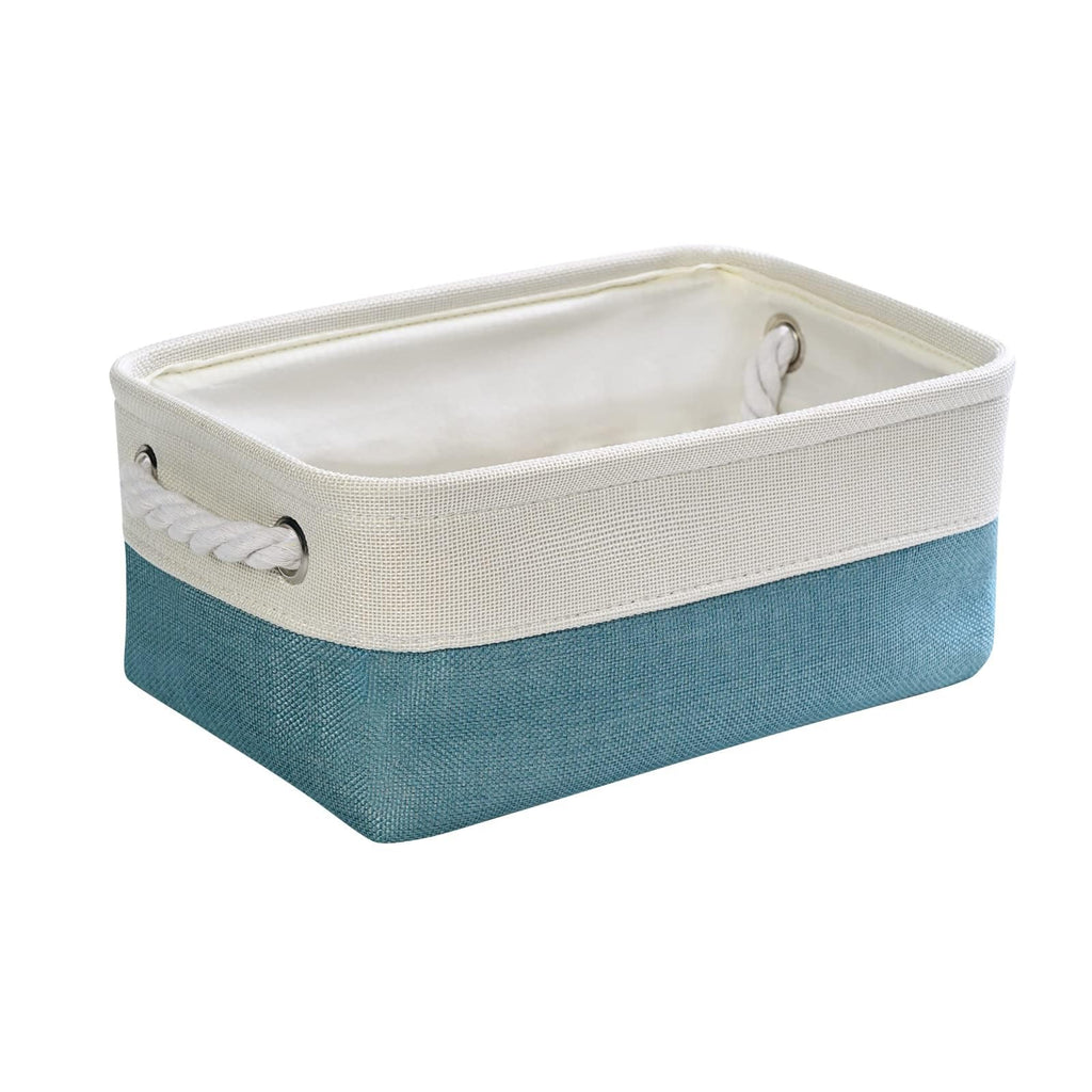 TheWarmHome Fabric Storage Bin with Handles,Storage Basket for Home Storage and Organization, Shelf Basket with Cover for Living Room Bedroom Decor Closet（White & Green,Small,11.8L×7.9W×5.2H