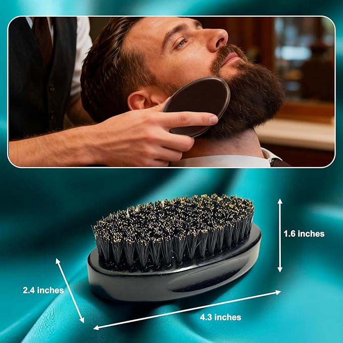 BilaliyMil 4.3 IN Natural Boar Bristle Beard Brush for Men, Premium Wooden Handle with Boar Bristles - Pocket Travel Mustache Grooming Tool for Husband & Father