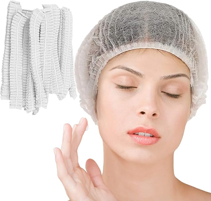 Disposable Bouffant Caps, 21inches Hair Net, Elastic Dust Cap for Food Service, Cooking, Salon,Spa,Spray tans, Restaurant,Industry,Garden,Kitchen Head Cover (White)