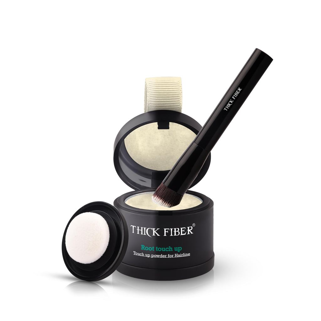 THICK FIBER Root Touch Up Concealer - Hairline Powder for Thinning Hair, Water & Sweat Resistant Hair Loss Cover Up Set with Brush (Light Blonde)