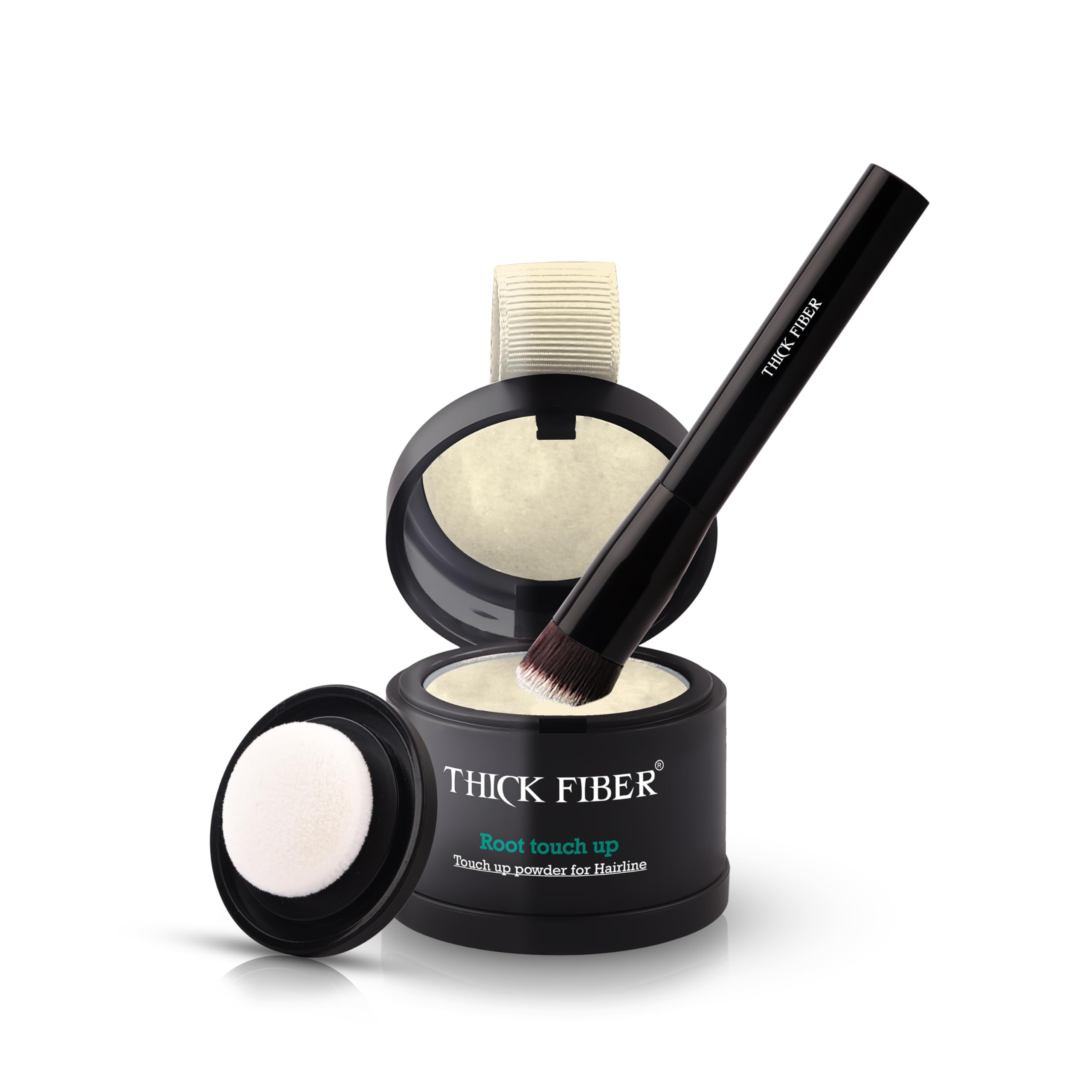 THICK FIBER Root Touch Up Concealer - Hairline Powder for Thinning Hair, Water & Sweat Resistant Hair Loss Cover Up Set with Brush (Light Blonde)