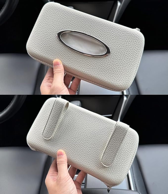 Sun Visor Tissue Holder, Zipper Napkin Holder, PU Leather Backseat Tissue Case for Vehicle (Grey)