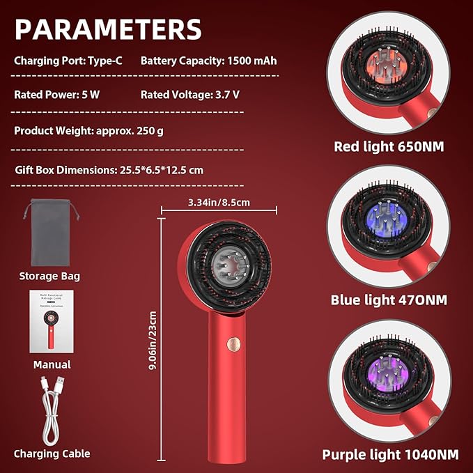 YOTONGONSI 3 in 1 Scalp Massager, Hair Oil Applicator, Electric Scalp Brush, IPX7 Waterproof Hair Comb, Cordless & Portable Scalp Massage Device for Hair Growth, Home & Travel, Red