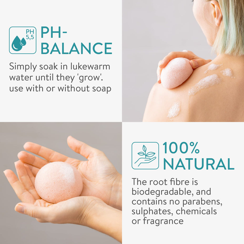 Navaris Konjac Sponges - Set of 3 - Facial & Body Natural Konjac Sponge Puffs - Exfoliating & Cleansing Sponges for Bath & Shower - Pink, Black, White