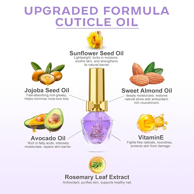 Cuticle Oil, Cuticle Nail Oil Infused with Real Flowers, Lavender 12ml