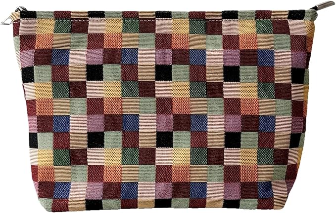 itgowisa Colorful Checkered Makeup Bag, Travel Makeup Pouch Purse Organizer