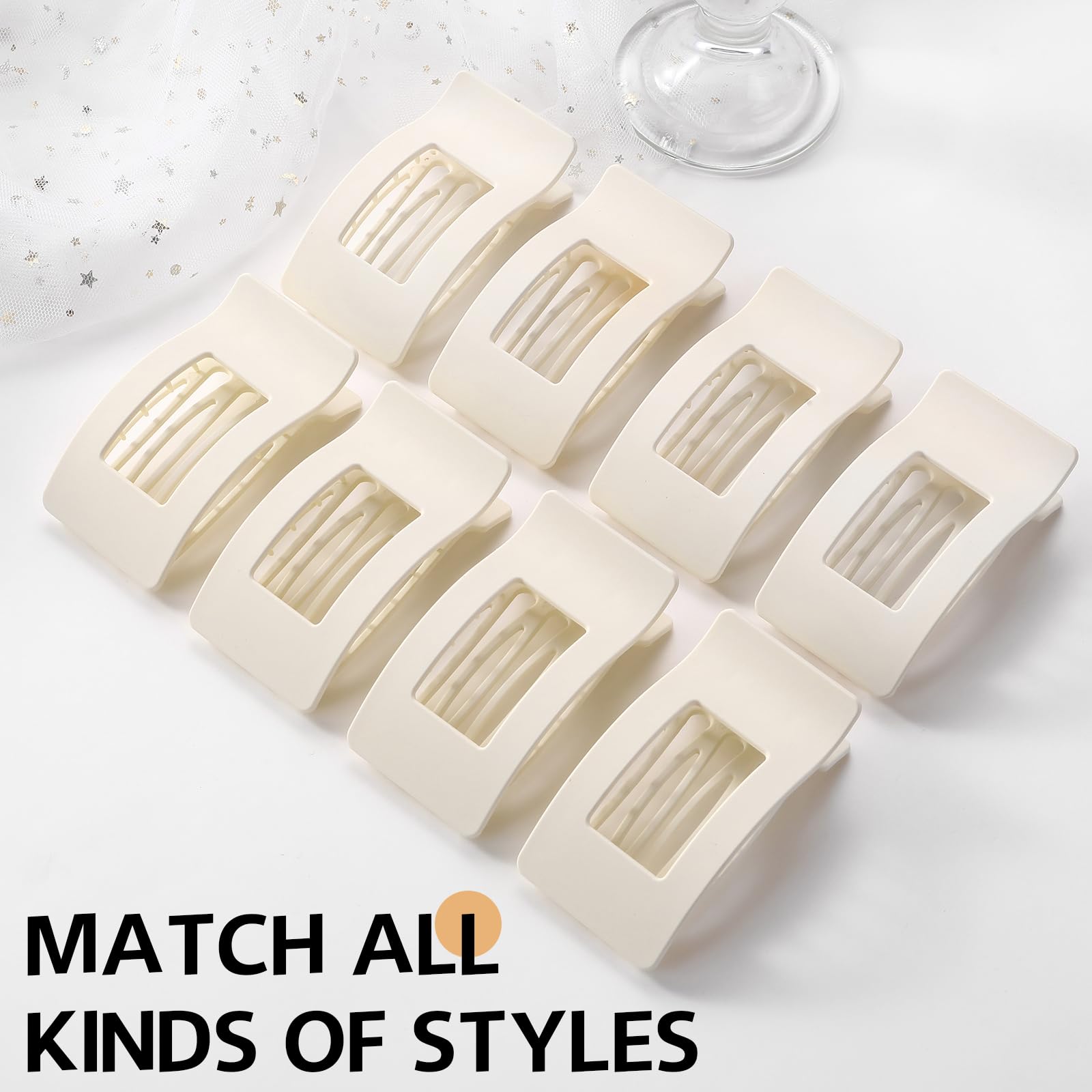 8 Pack French Flat Hair Clips for Women – Large Matte No-Slip Claw Barrettes for Thick & Thin Hair, Strong Hold Styling Accessories (White)