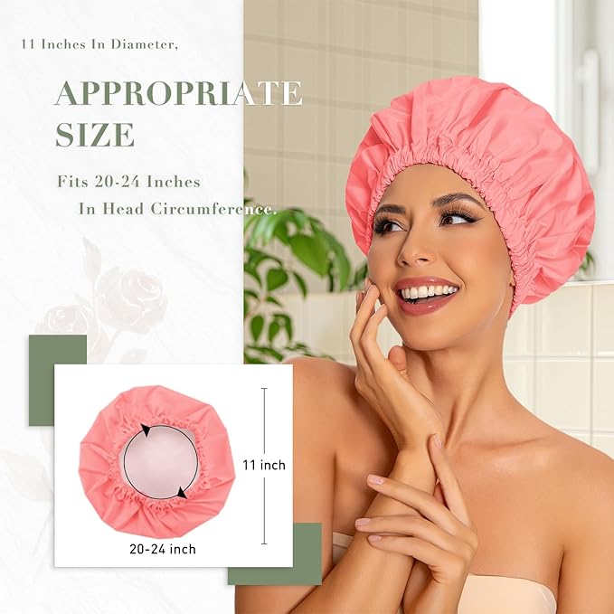 Edoneery Reusable Shower Caps for Women, Waterproof Long Hair Bonnet