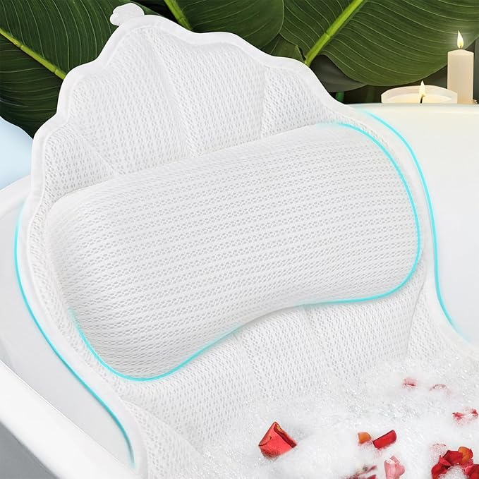 Poemland Bath Pillow for Tub, 4D Mesh with Ergonomic Head and Neck Support