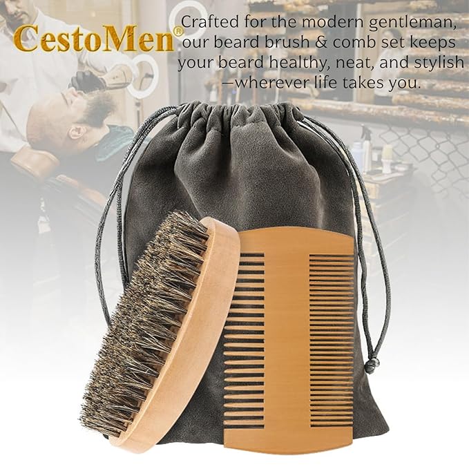 viviyoo Beard Brush and Comb Set for Men Boar Bristle Beard Brush, Wooden Comb & Travel Pouch White Elephant Gifts, Christmas Stocking Stuffers for Husband Dad Boyfriend Portable Beard Grooming Kit