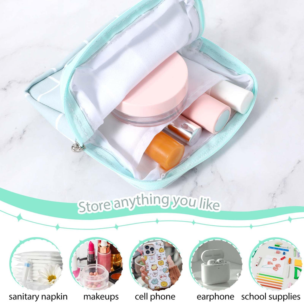 3 PCS Sanitary Pad Storage Bag Portable Period Bag for Teen Pads/Sanitary Napkins/Tampons, Sanitary Napkin Storage Bag First Period Gifts for School, Daily Hygiene Bag Travel Containers(Grey, Blue)