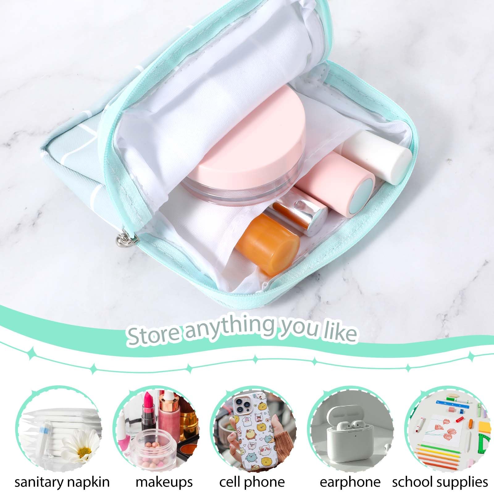 3 PCS Sanitary Pad Storage Bag Portable Period Bag for Teen Pads/Sanitary Napkins/Tampons, Sanitary Napkin Storage Bag First Period Gifts for School, Daily Hygiene Bag Travel Containers(Grey, Blue)