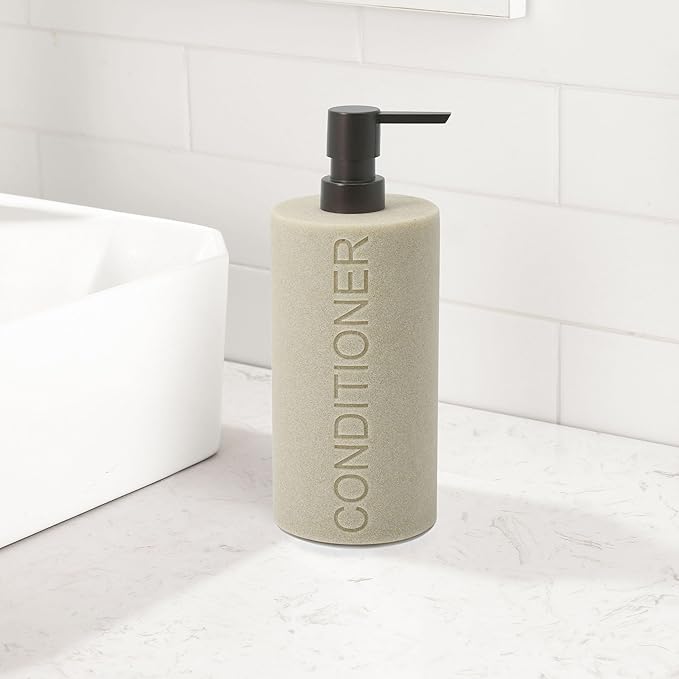 Indecor Home Resin Tan Sandstone Conditioner Engraved Bottle Refillable Pump Dispenser, Durable Waterproof Resin Construction for Bath, Shower - Tan Sandstone ORB Pump