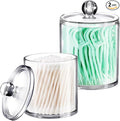 SheeChung 2 Pack Clear Acrylic Qtip Holder- Apothecary Jars for Bathroom Organization - Vanity Storage Canisters for Cotton Swabs,Balls,Pads(10oz&12oz)