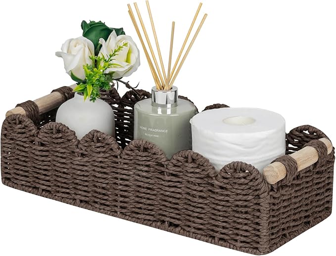 CubesLand Scalloped Toilet Paper Storage Basket W/Handle for Home Decor