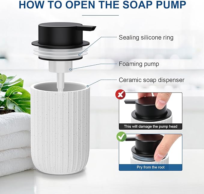 Ceramic Foaming Soap Dispenser, 12 oz Bathroom Foam Hand Soap Dispenser, Refillable Lotion Soap Dispenser with Removable Pump for Kitchen Hand Wash Dispenser, Modern Home Decor(2Pack-Speckled White)