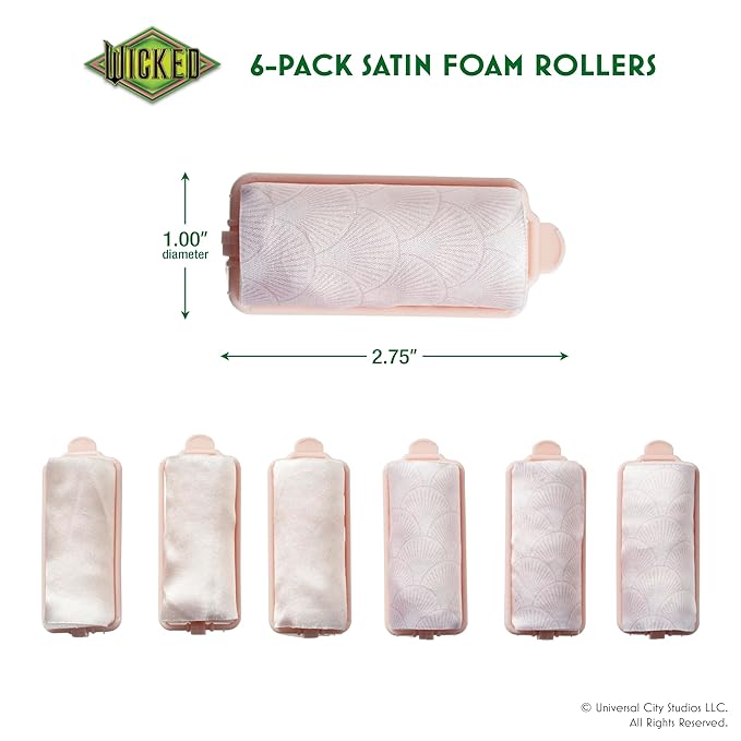 Wicked Glinda 6PK Satin Rollers - hair rollers - foam rollers - heatless hair curlers - Scunci by Conair (Pack of 2)