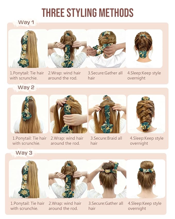 BONNET QUEEN Large Satin Heatless Hair Curler for Long Thick Hair, Heatless Curls Overnight, Hair Curlers to Sleep In, Damage-Free Waves for Women with Built-in Scrunchie, Dark Green