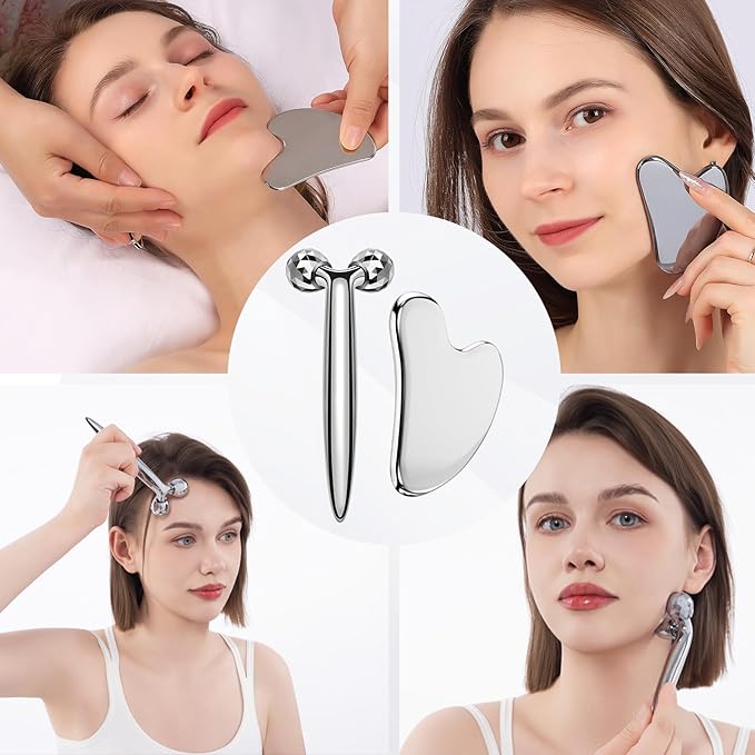 InfiniteRelax Face Roller Set, Cooling Gua Sha Facial Tools && Eye Roller