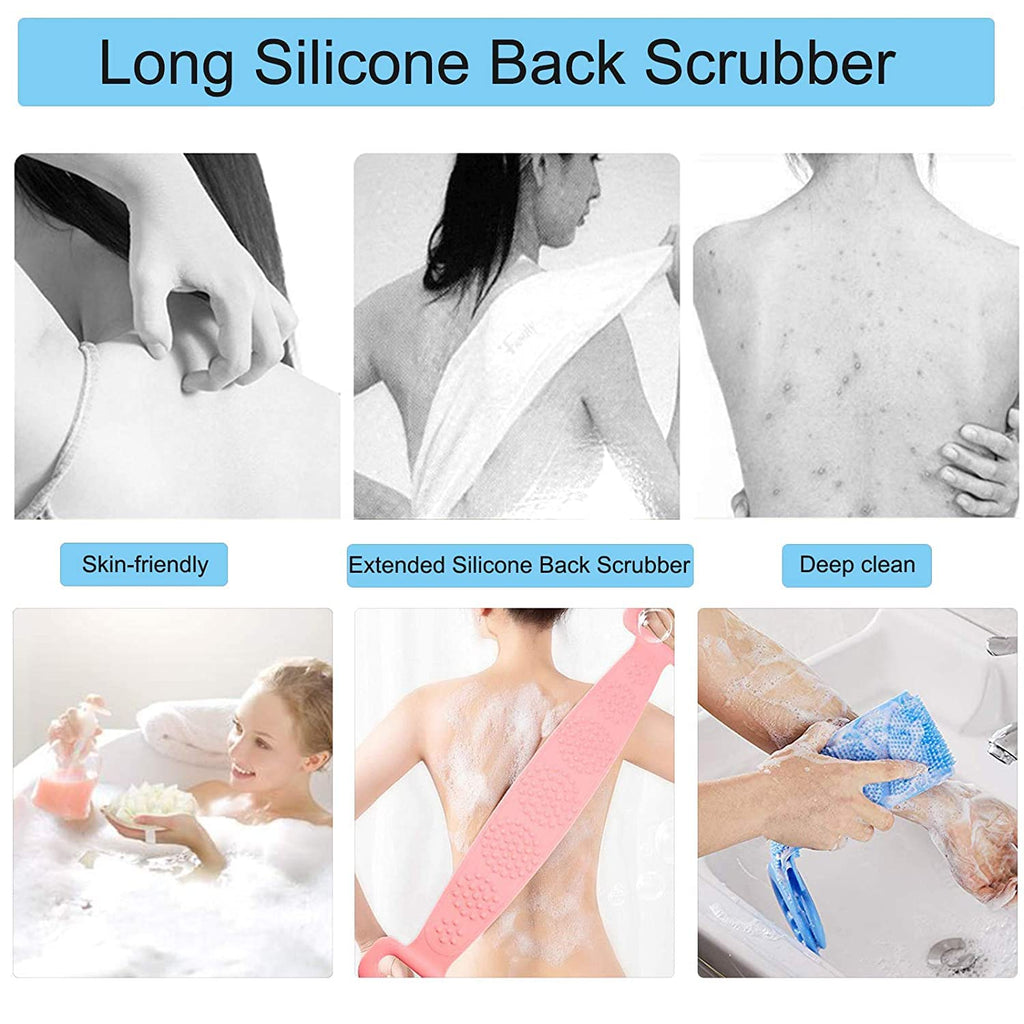 Silicone Back Scrubber Belt (28 inch) Pink – Extra Long-Double-Sided Bath Scrub Strap Gently Massages and Exfoliates Skin - Shower Back Scrubber - Back Washer for Shower Men & Women - Back Exfoliator