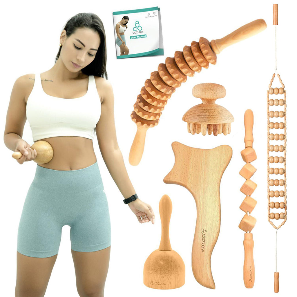 COZLOW 6-in-1 Wood Therapy Massage Tools - Professional Maderoterapia Kit for Body Sculpting, Shaping, Fascia Release & Lymphatic Drainage - Maderotherapy Helps Reduce Cellulite Appearance