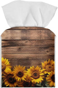 Sunflower Board Tissue Box Holder Portable Lightweight Square Tissue Box Cover Holder with Metal Button Waterproof Napkin Case for Home Office Car Automotive Decor