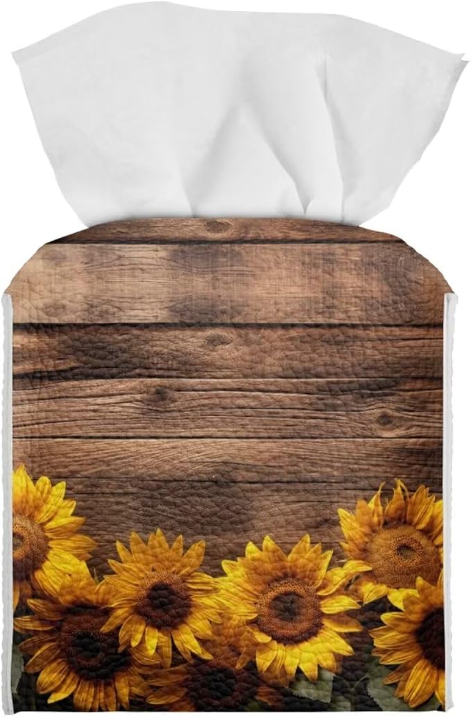 Sunflower Board Tissue Box Holder Portable Lightweight Square Tissue Box Cover Holder with Metal Button Waterproof Napkin Case for Home Office Car Automotive Decor