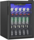 Erivess Compact Beverage Refrigerator,95 Can/2.6 Cubic Feet Fridge with Glass Front Door for Soda, Beer or Wine, Under Counter Small Refrigerator with Adjustable Shelve & Digital Display(Black)