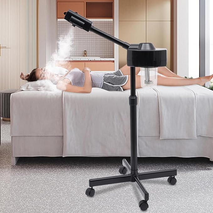 Professional Facial Steamer Ozone Single-Tube Beauty Sprayer w/Rotatable Nozzle Esthetician Steamer for Salon Beauty and Spa Shop Black