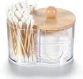 Quilax Cotton Round Holder, Dual Compartment Qtips Dispenser with Removable Dustproof Lid, Clear Plastic Cotton Pad Holder, Countertop Cottons Ball Holders Storage Container