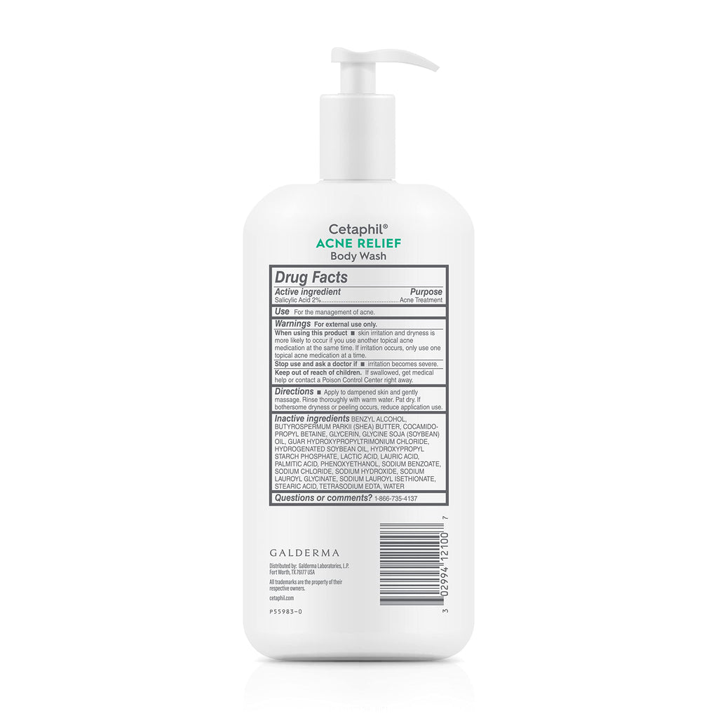 Cetaphil Body Wash, Acne Relief Body Wash with 2% Salicylic Acid to Eliminate Breakouts, Gently Exfoliates and Provides 24Hr Dryness Relief, 20 oz