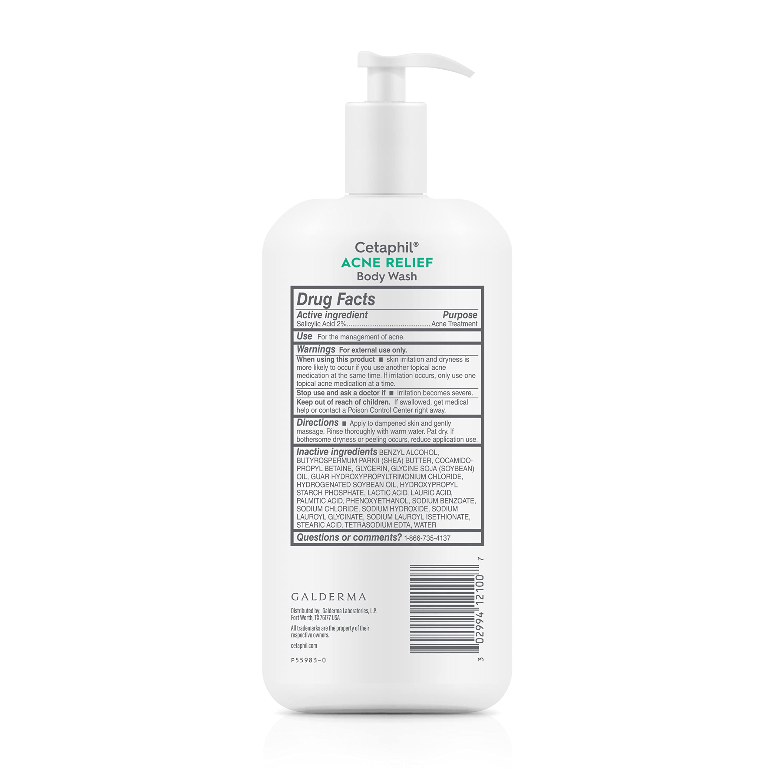 Cetaphil Body Wash, Acne Relief Body Wash with 2% Salicylic Acid to Eliminate Breakouts, Gently Exfoliates and Provides 24Hr Dryness Relief, 20 oz