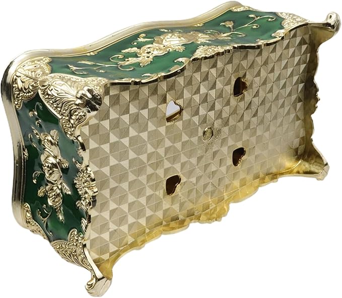 9.45"x5.43"x3.94" Luxurious Rose Tissue Box with Imitation Diamonds, Embossed Flowers, Elegant Tissue Paper Holders for Home Toilet Bath Hotel,Gold-Green
