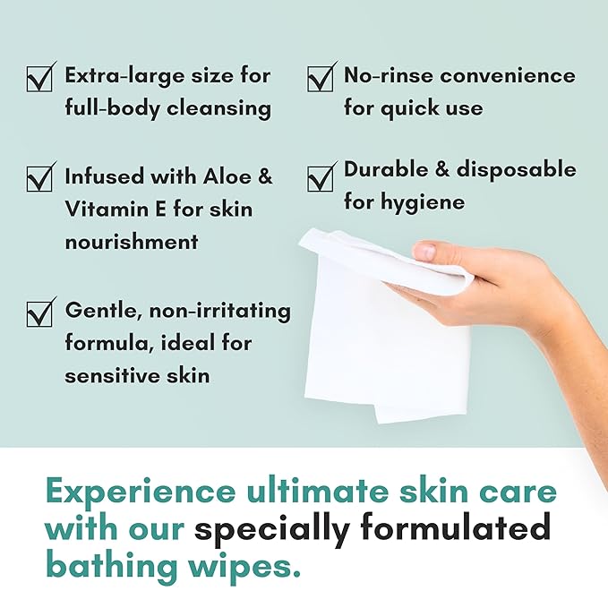 Nurture XL Ultra Thick Body Wipes for Adults with Aloe No Rinse Cleansing