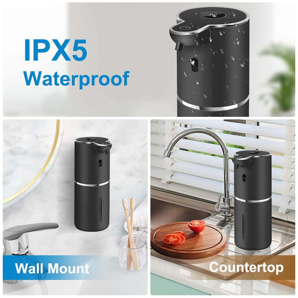 Automatic Liquid Soap Dispenser 12.8oz, Rechargeable & 6 Levels Soap Adjustable with Digital Display, Wall Mount, Waterproof, Touchless Hand/Dish Soap Dispenser for Kitchen, Bathroom, Hotel
