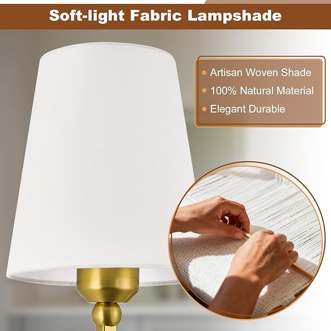 Bathroom Vanity Light, Brushed Gold Bathroom Light Fixtures, 3-Light Lighting Fixtures Over Mirror, Modern Wall Sconce with Flared White Fabric Shade, E26 Socket(ETL Listed)