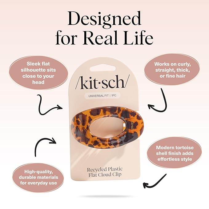 Kitsch Medium Flat Claw Clips for Women - Stylish Flat Hair Clips, Strong Hold for Thick & Fine Hair | Non-Slip for Secure, Comfortable All-Day Wear - Tortoise Design