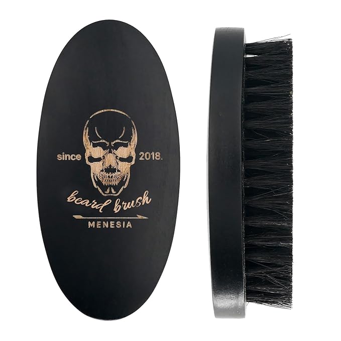 Menesia Black Soft Boar Bristle Beard Brush for Men