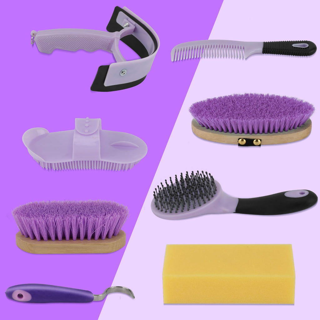 GINDOOR Horse Grooming Kit, 9-Piece Horse Brush Set with Tote Bag, Purple