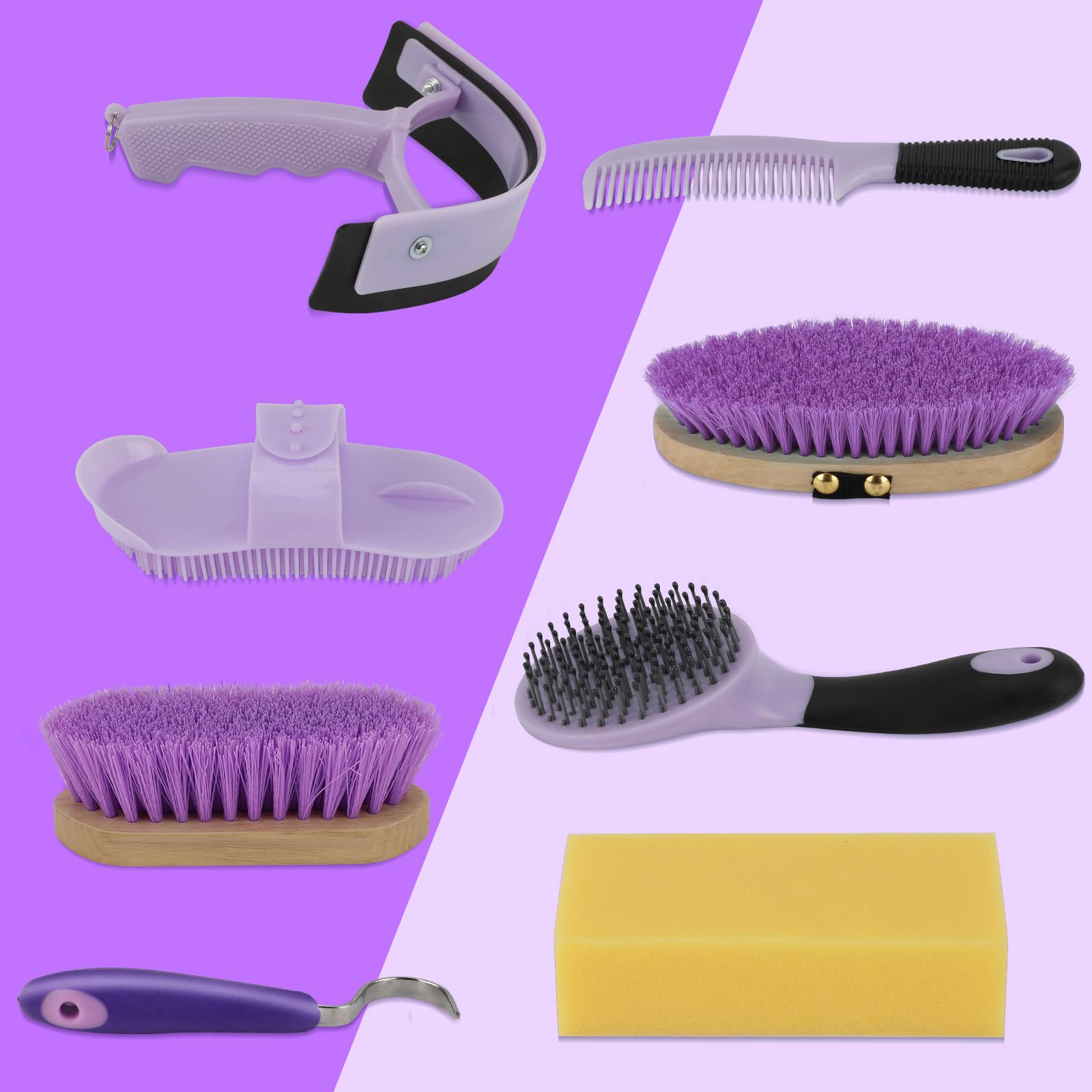 GINDOOR Horse Grooming Kit, 9-Piece Horse Brush Set with Tote Bag, Purple