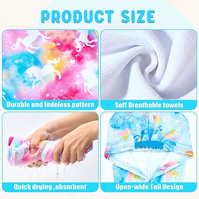 WAWSAM 2 Pack Kids Hair Drying Towel Wrap - Microfiber Hair Towel for Girls, Quick Dry Hair Cap with Button & Elastic Loop(Pink&Blue)