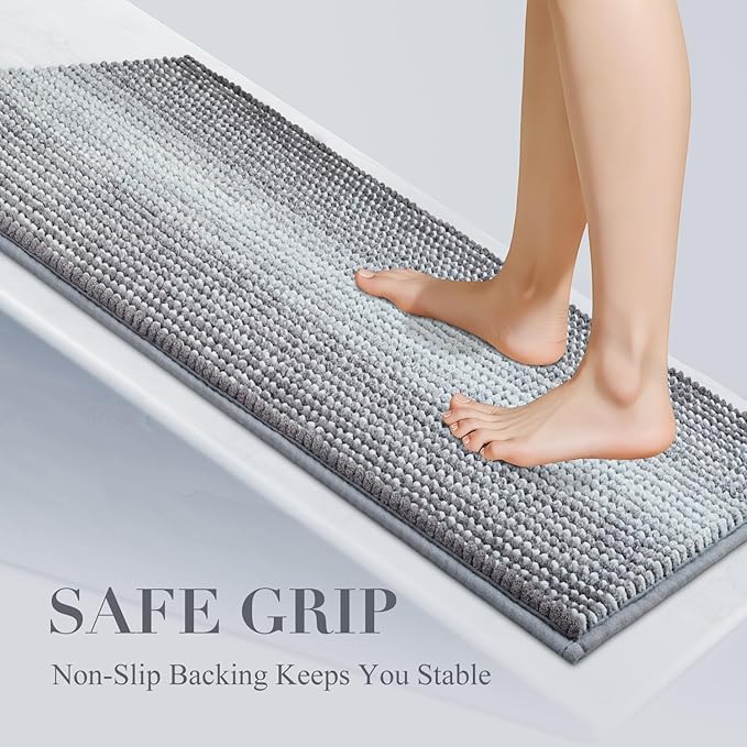 BSICPRO Bathroom Rugs, Bath Mat Non Slip 20 x 32 Inches Water Absorbent Chenille Floor Mats Machine Washable (Stone Blue)
