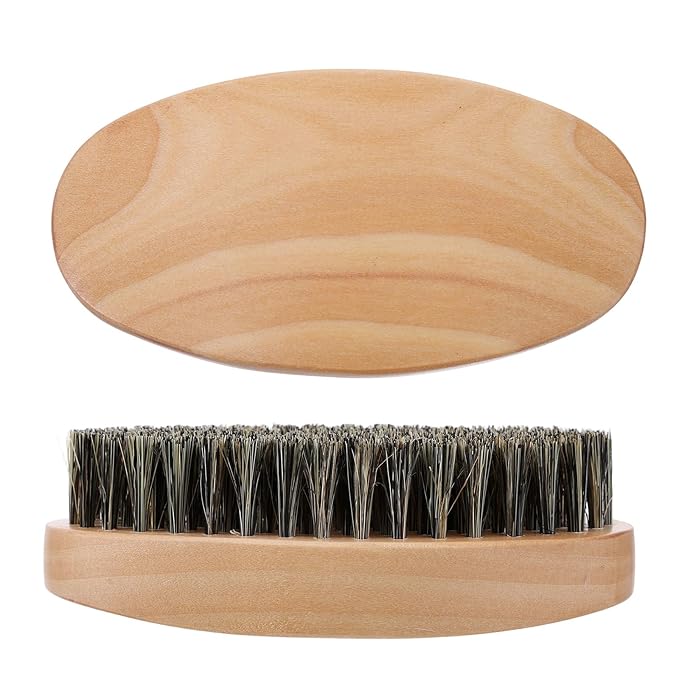 Curved 360 Wave Brush for Men – 2 PCS Medium Hard Boar Bristle Palm Brush with Ergonomic Wood Handle for Defining 360 Waves, Lay Down Hair, and Daily Wave Training for Black Men Textured Hair