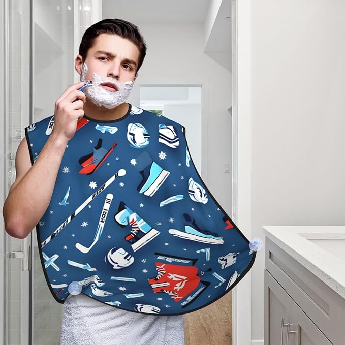 Ice Hockey Print Print Beard Bib Shaving Apron, Beard Hair Trimming Cape Gift For Dad