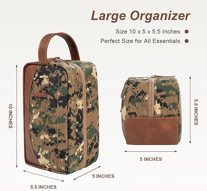 Ezday Travel Toiletry Bag for Men, Hanging Toiletry Organizer, Water Resistant Shaving Kit with Large Capacity for Travel Accessories (Camo-Green, Medium)